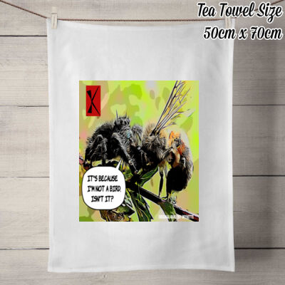 It's because I'm not a bird, isn't it? - 50% Linen Tea Towel - White Thumbnail